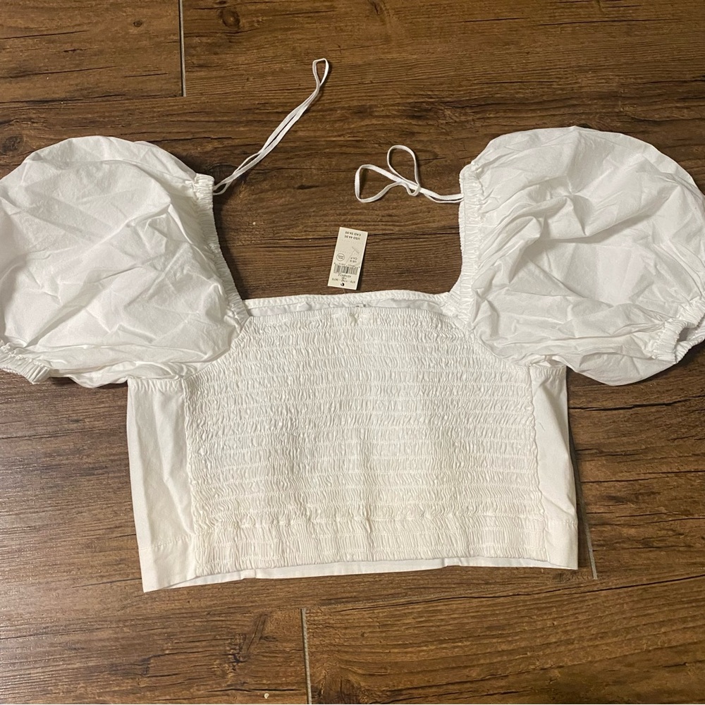 NWT Aerie White Puff-Sleeve Crop Top - Picture 7 of 8